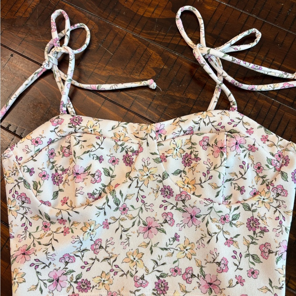 Altar'd State Cream Bustier Camisole Tie Front Top